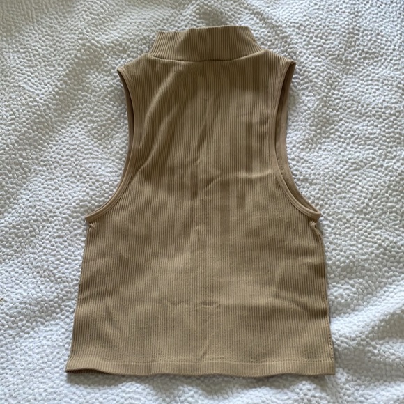 Zara High Neck Tan Ribbed Cotton Tank M/L - Picture 4 of 4